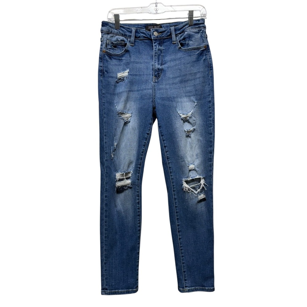 Judy Blue Boyfriend Fit Jeans Women‎ Size 11/30 Blue Denim Distressed Stretch